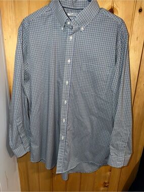 Jos. A. Bank Blue and White Micro-Check Button-Down Shirt-17-34non iron tailored